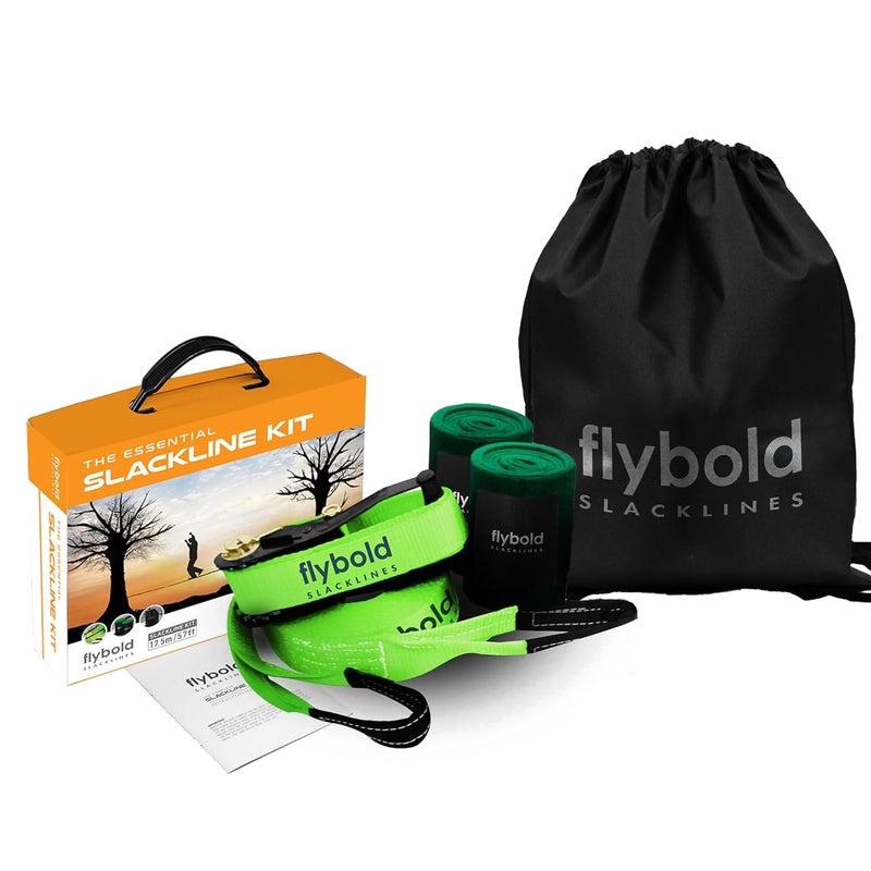 Flybold 57ft Slackline Kit - Slack Lines for Backyard for Kids and Adults with Tree Protectors, Carry Bag and Ratchet - Ninja Slackline Obstacle Course and Balance Rope for Core Strength Training - Image 1